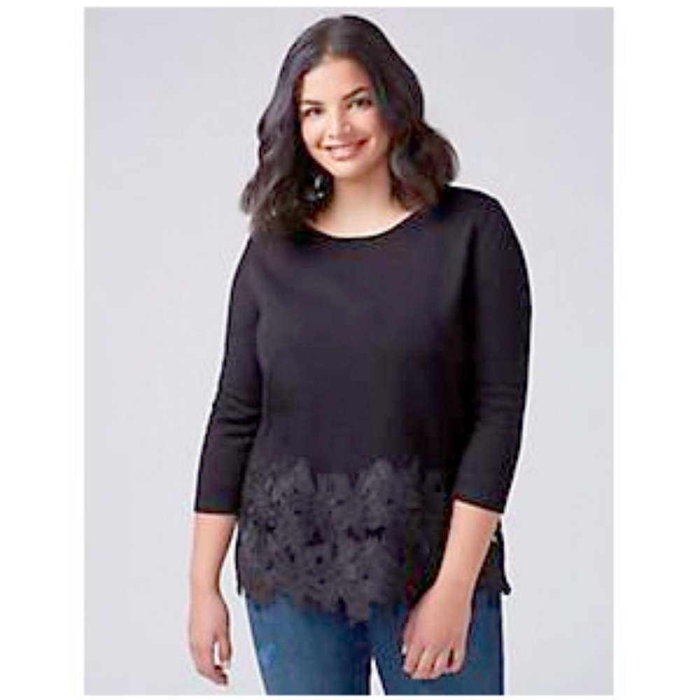 Lane Bryant Lace-Hem 3/4 Sleeve Sweater